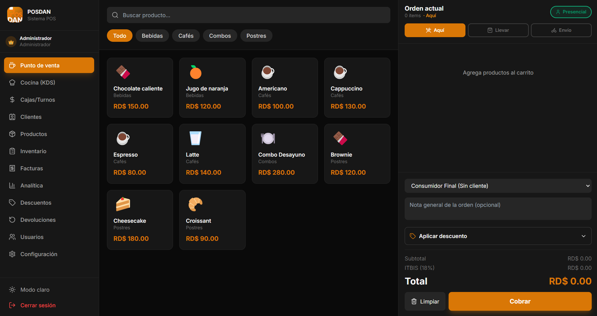 Vista de la Aplicación e Interfaz POSDAN